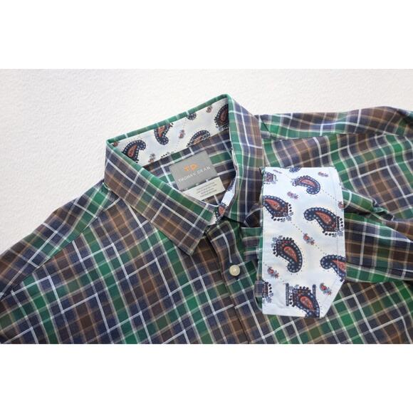 Thomas Dean Other - Thomas Dean Dress Shirt Plaid Paisley Flip Cuff Long Sleeve Mens Size Large